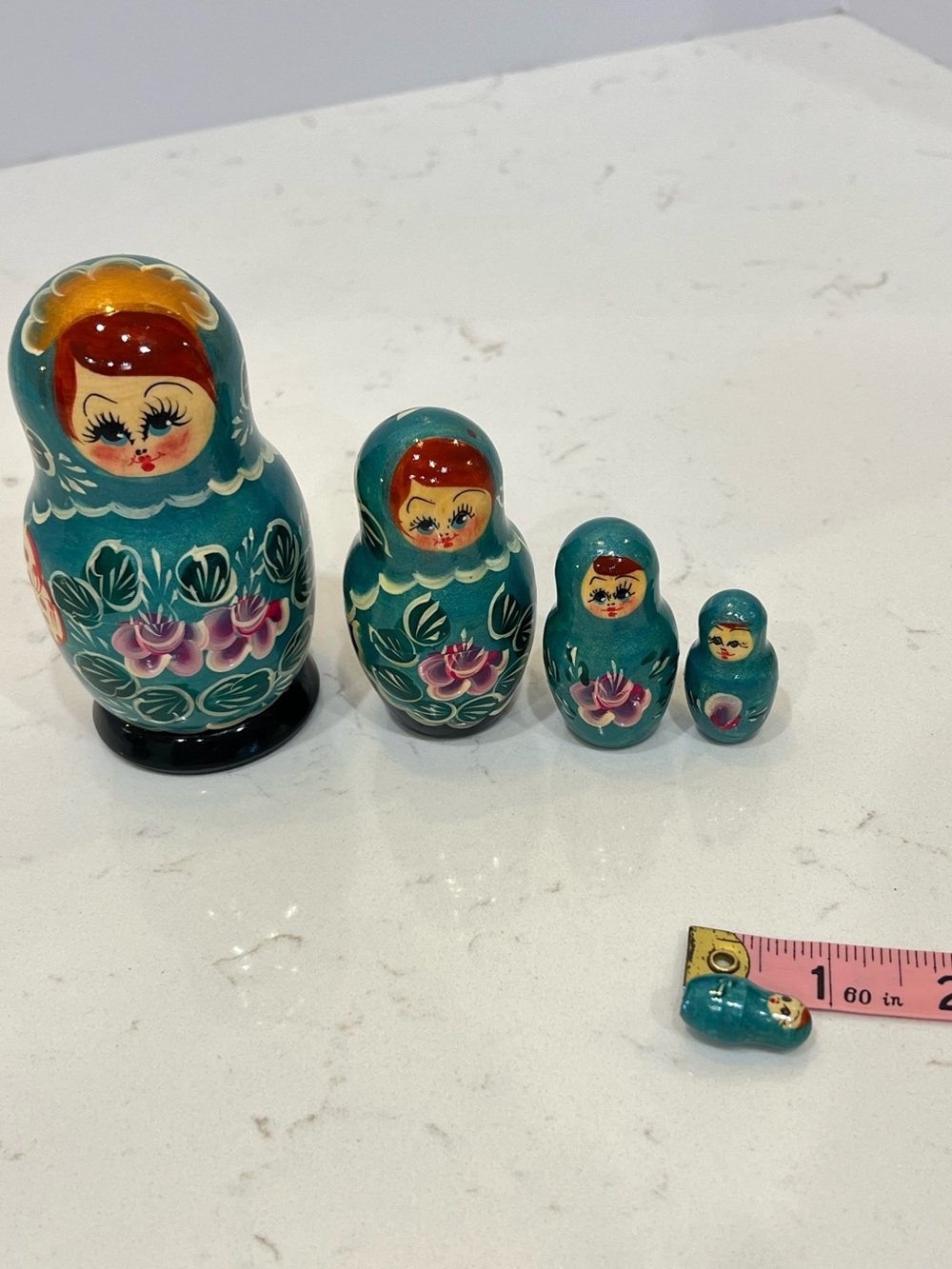 Russian Nesting Dolls Matryoshka Set Hand Painted Blue Floral 5 Dolls - Picture 12 of 12